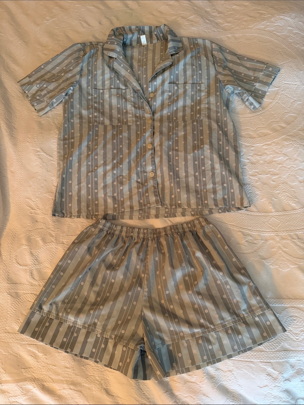 Delirio Women's Sea Foam Green Striped Dot Short Pajama Set - Light Blue M